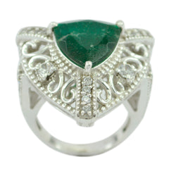 Indian Emerald Halo Egyptian Silver Green Gemstone Statement Filigree Ring Jewellery