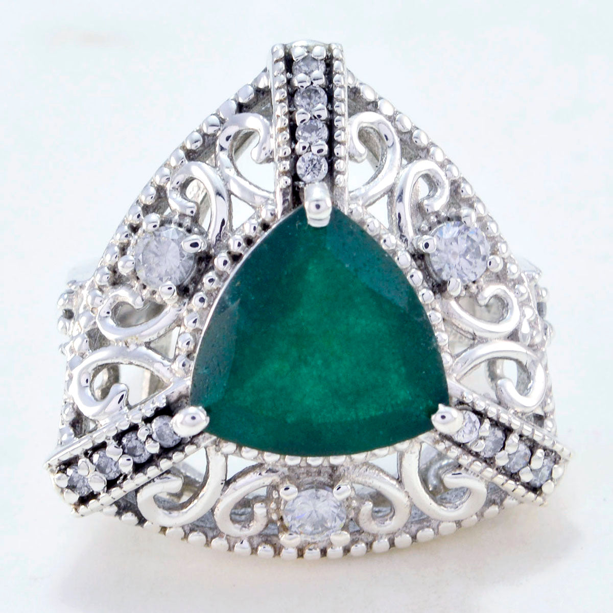 Indian Emerald Halo Egyptian Silver Green Gemstone Statement Filigree Ring Jewellery