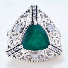 Indian Emerald Halo Egyptian Silver Green Gemstone Statement Filigree Ring Jewellery