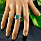 Indian Emerald Halo Russian 92.5 Silver Green Gemstone Minimal Abstract Ring Jewellery
