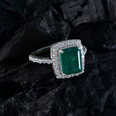 Indian Emerald Halo Russian 92.5 Silver Green Gemstone Minimal Abstract Ring Jewellery