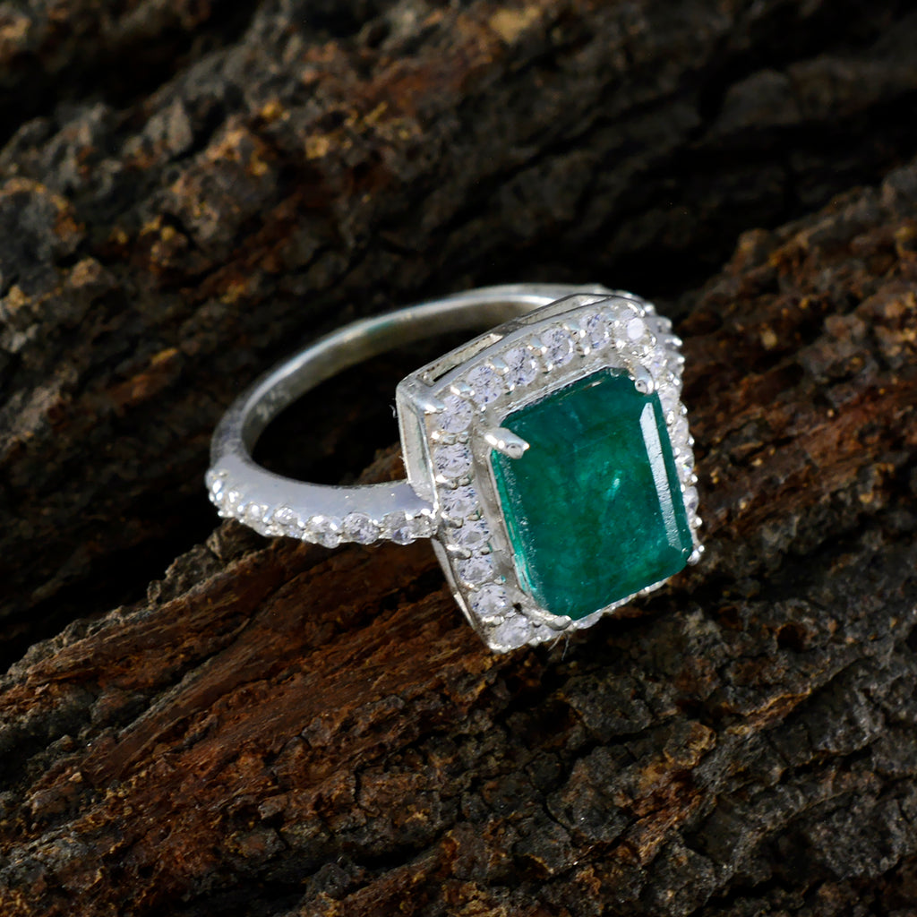Indian Emerald Halo Russian 92.5 Silver Green Gemstone Minimal Abstract Ring Jewellery