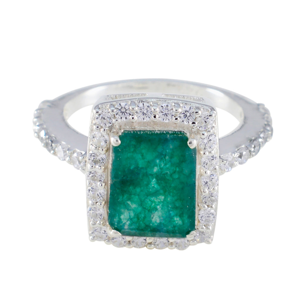 Indian Emerald Halo Russian 92.5 Silver Green Gemstone Minimal Abstract Ring Jewellery