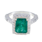 Indian Emerald Halo Russian 92.5 Silver Green Gemstone Minimal Abstract Ring Jewellery