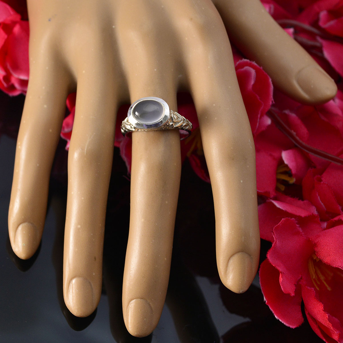 Iolite Solitaire French 92.5 Silver Blue Gemstones Minimal Art Deco Ring Jewelry