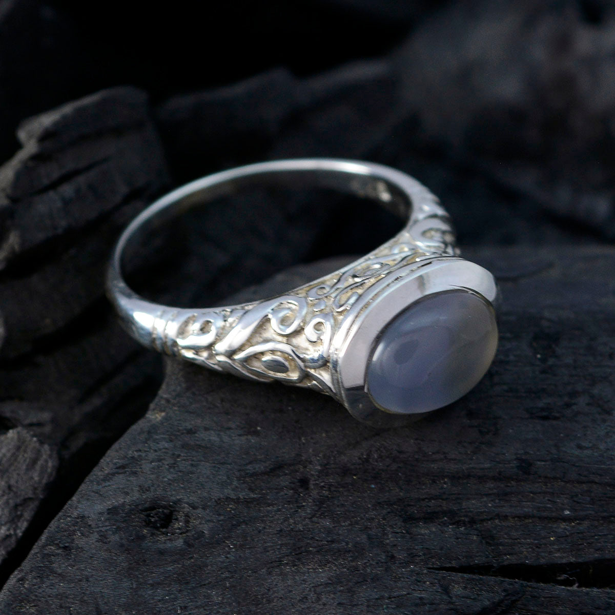 Iolite Solitaire French 92.5 Silver Blue Gemstones Minimal Art Deco Ring Jewelry