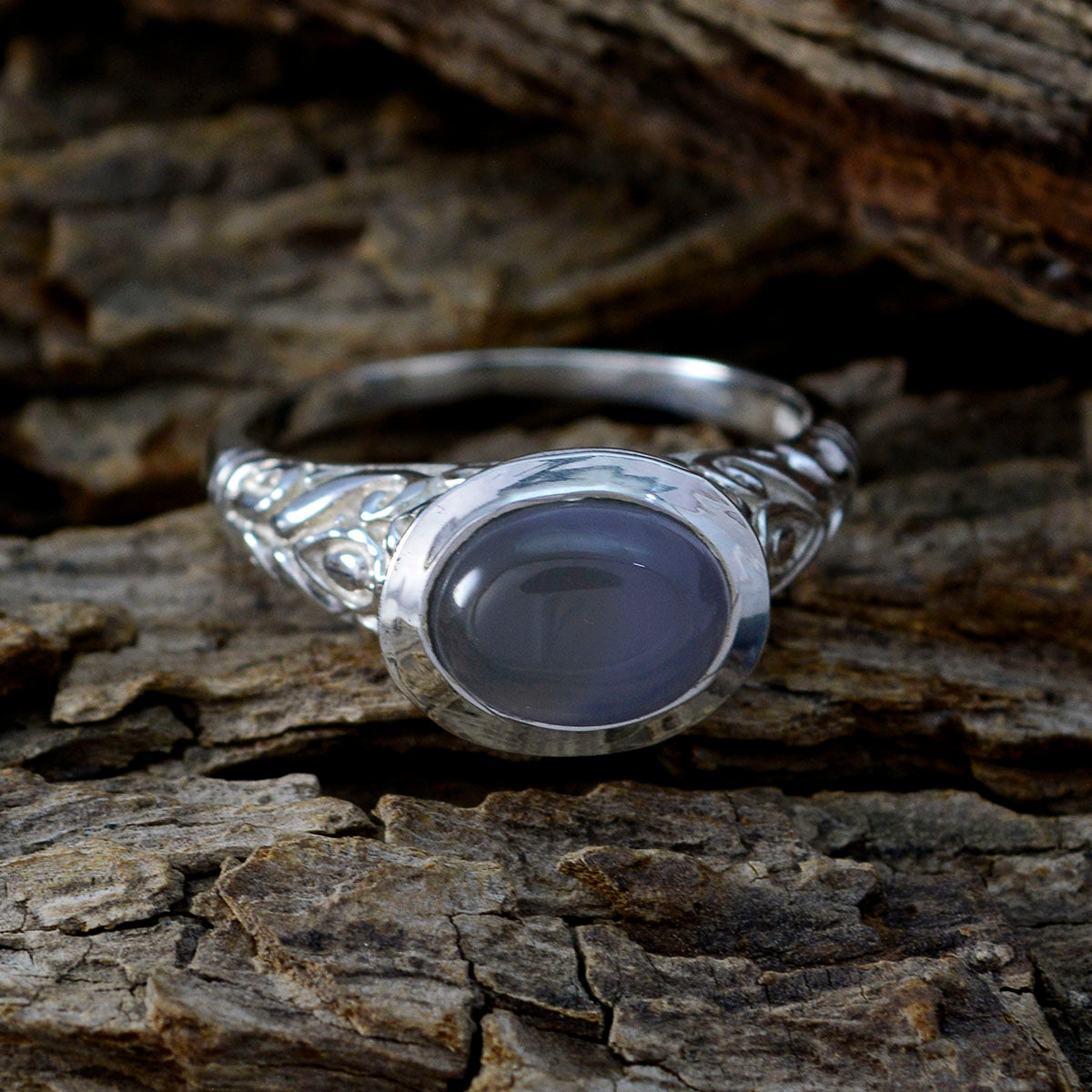 Iolite Solitaire French 92.5 Silver Blue Gemstones Minimal Art Deco Ring Jewelry