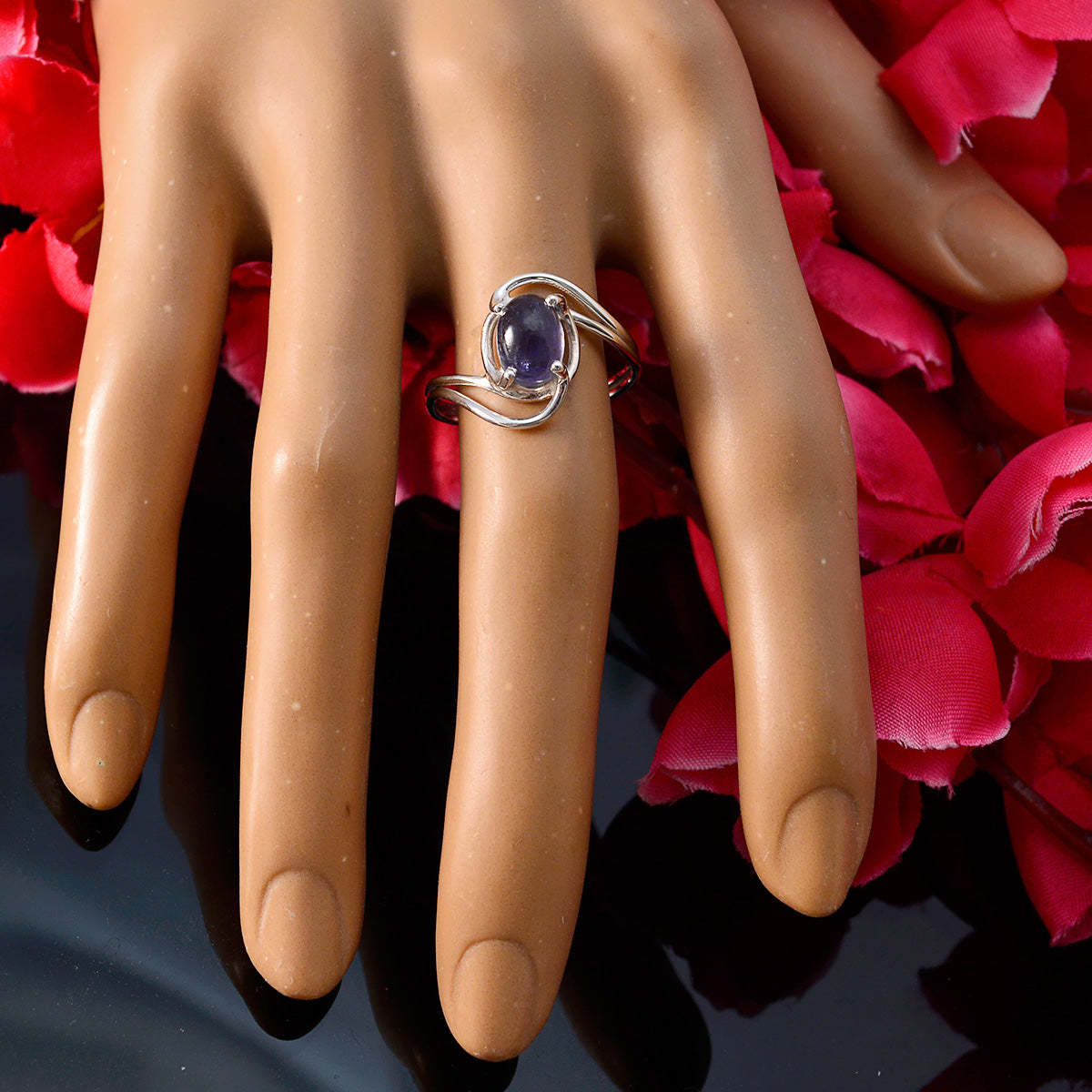 Iolite Solitaire Korean 925 Sterling Silver Blue Gems Delicate Glamorous Ring Jewellery