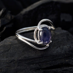 Iolite Solitaire Korean 925 Sterling Silver Blue Gems Delicate Glamorous Ring Jewellery