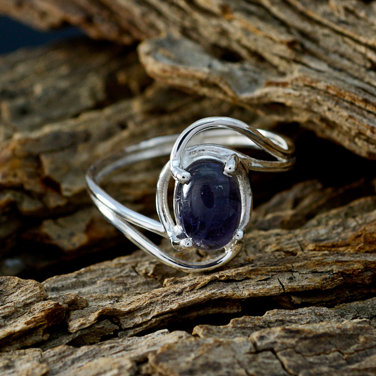 Iolite Solitaire Korean 925 Sterling Silver Blue Gems Delicate Glamorous Ring Jewellery
