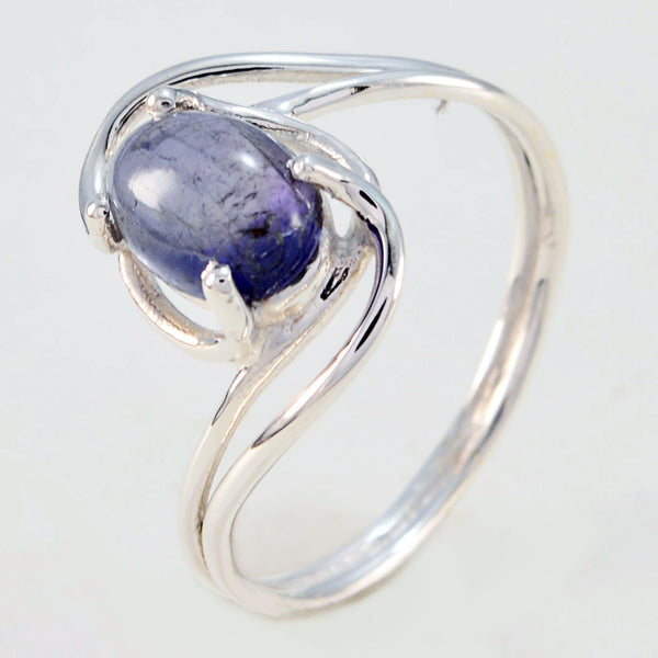 Iolite Solitaire Korean 925 Sterling Silver Blue Gems Delicate Glamorous Ring Jewellery