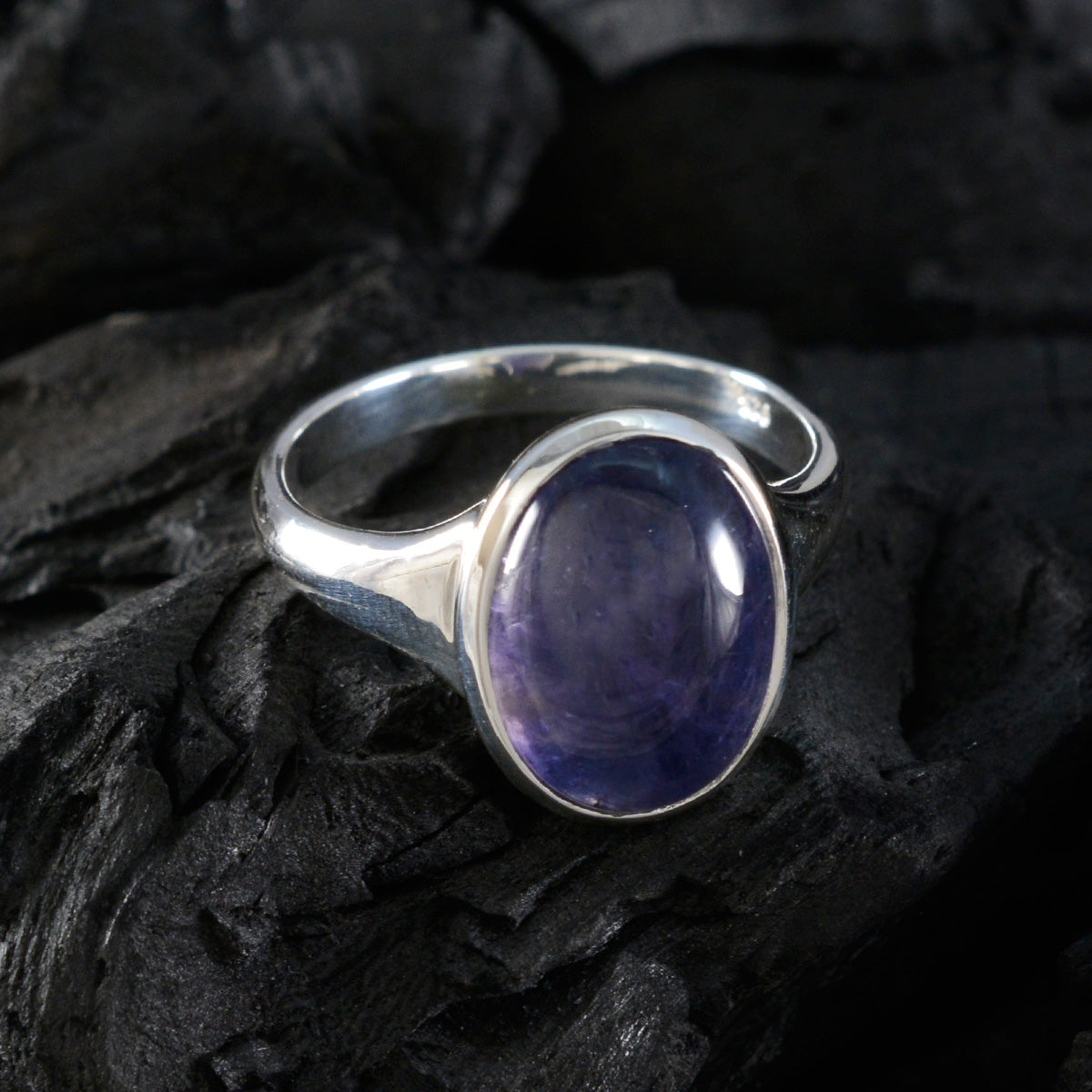Iolite Solitaire African Silver Blue Gemstones Minimal Ethnic Ring Jewelry