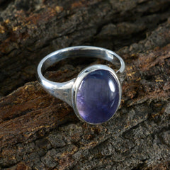 Iolite Solitaire African Silver Blue Gemstones Minimal Ethnic Ring Jewelry