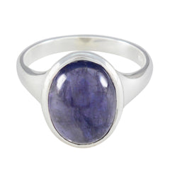Iolite Solitaire African Silver Blue Gemstones Minimal Ethnic Ring Jewelry