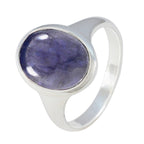 Iolite Solitaire African Silver Blue Gemstones Minimal Ethnic Ring Jewelry