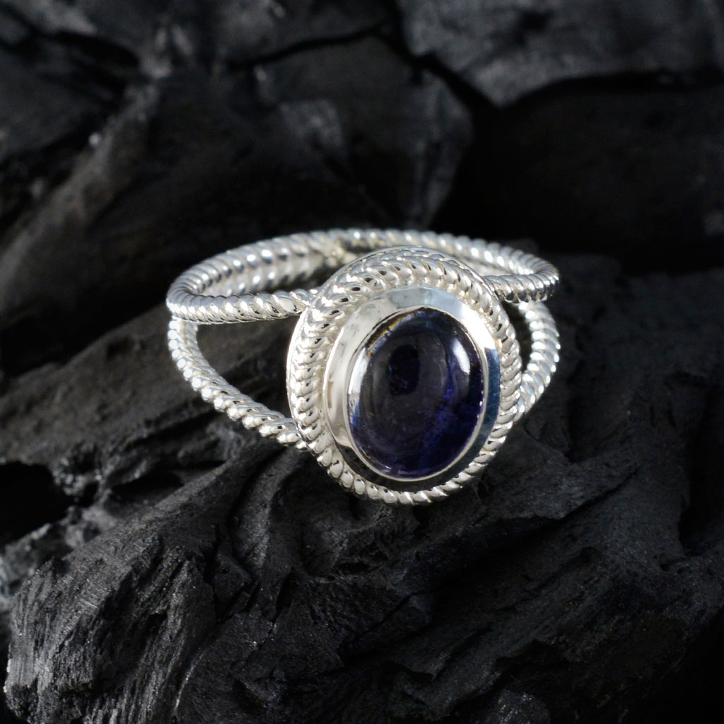 Iolite Solitaire Spanish 92.5 Silver Blue Gems Classic Rope Wire Ring Jewellery