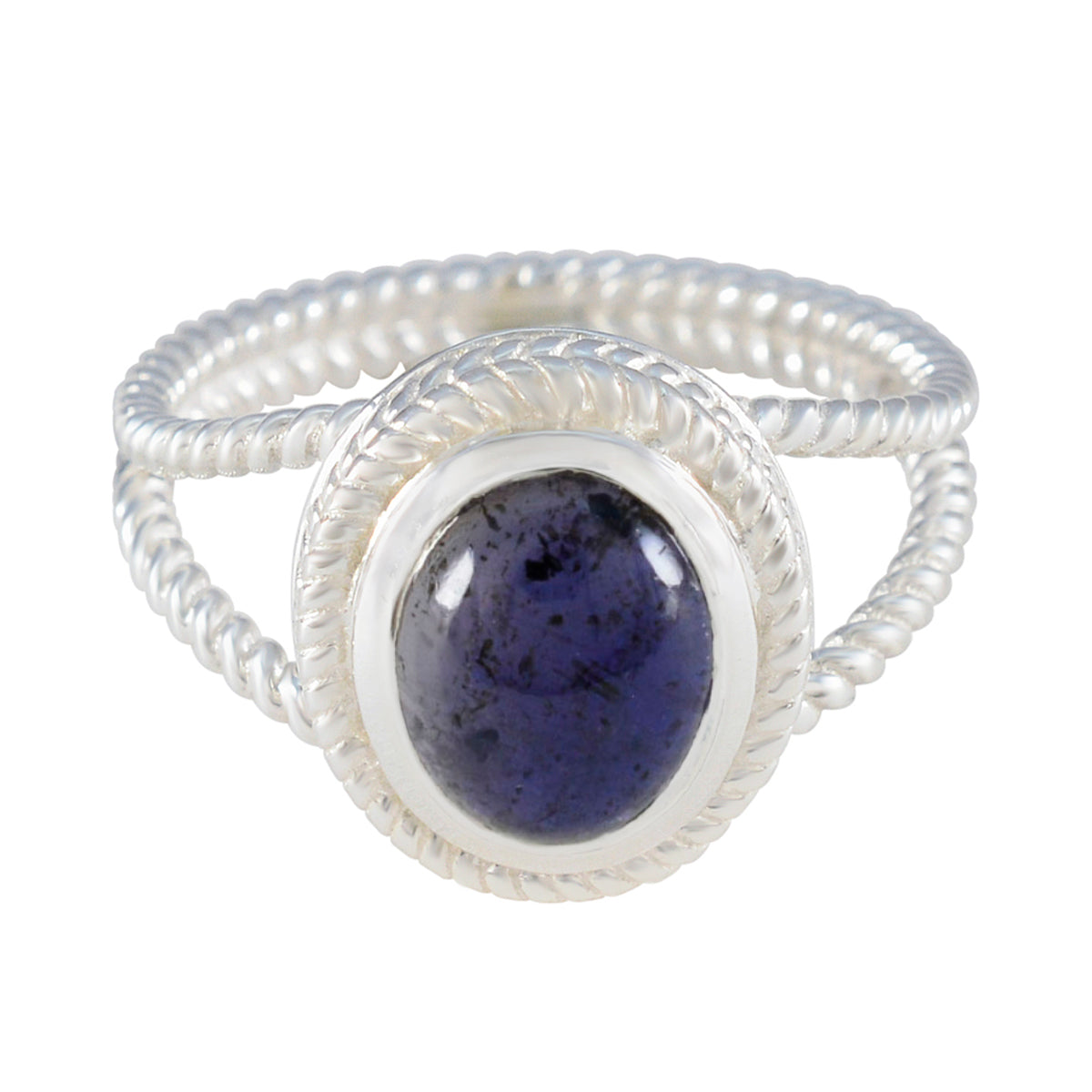 Iolite Solitaire Spanish 92.5 Silver Blue Gems Classic Rope Wire Ring Jewellery Huvudsaklig produktbild