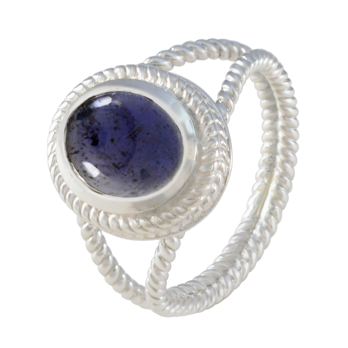 Iolite Solitaire Spanish 92.5 Silver Blue Gems Classic Rope Wire Ring Jewellery
