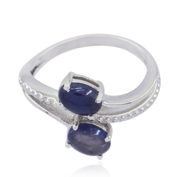 Iolite Toi et Moi Korean 925 Silver Blue Gemstone Whisper thin Graceful Ring Jewelry