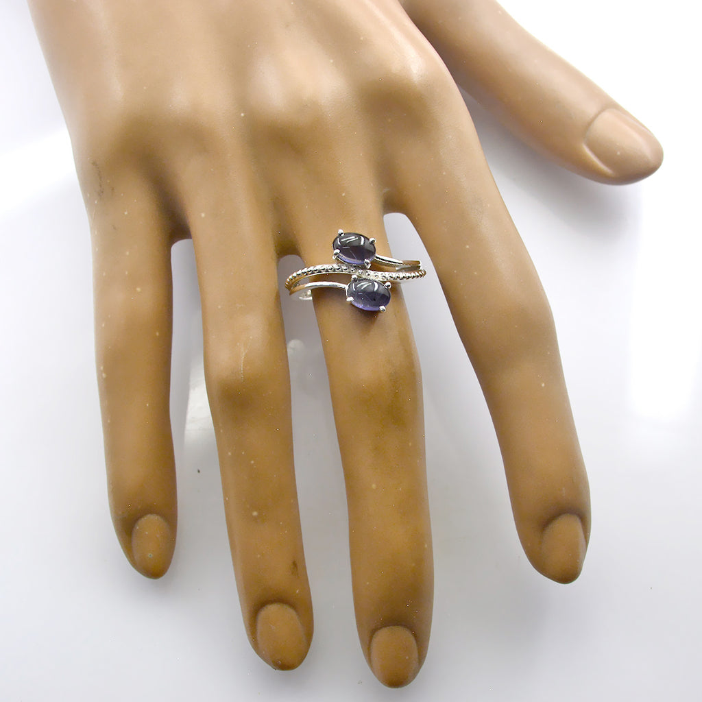 Iolite Toi et Moi Korean 925 Silver Blue Gemstone Whisper thin Graceful Ring Jewelry