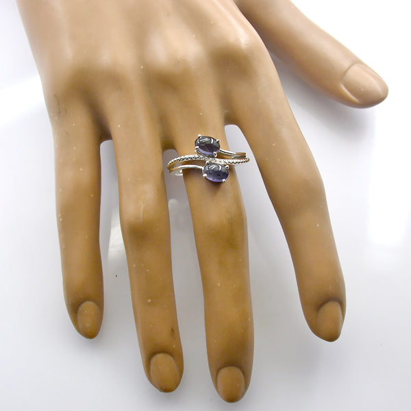 Iolite Toi et Moi Korean 925 Silver Blue Gemstone Whisper thin Graceful Ring Jewelry