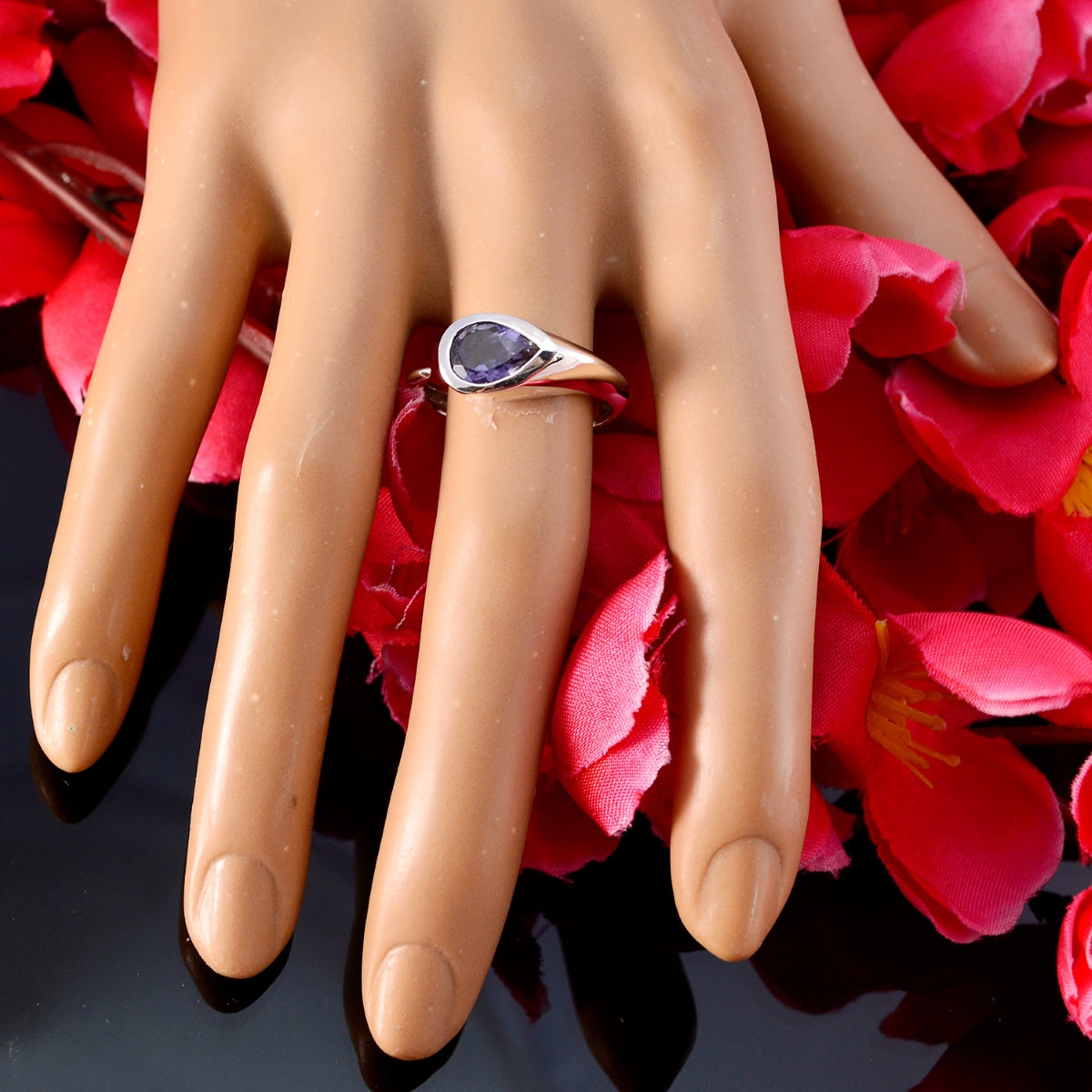 Iolite Solitaire Turkish 92.5 Silver Blue Gemstones Whisper thin Glamorous Ring Jewelry