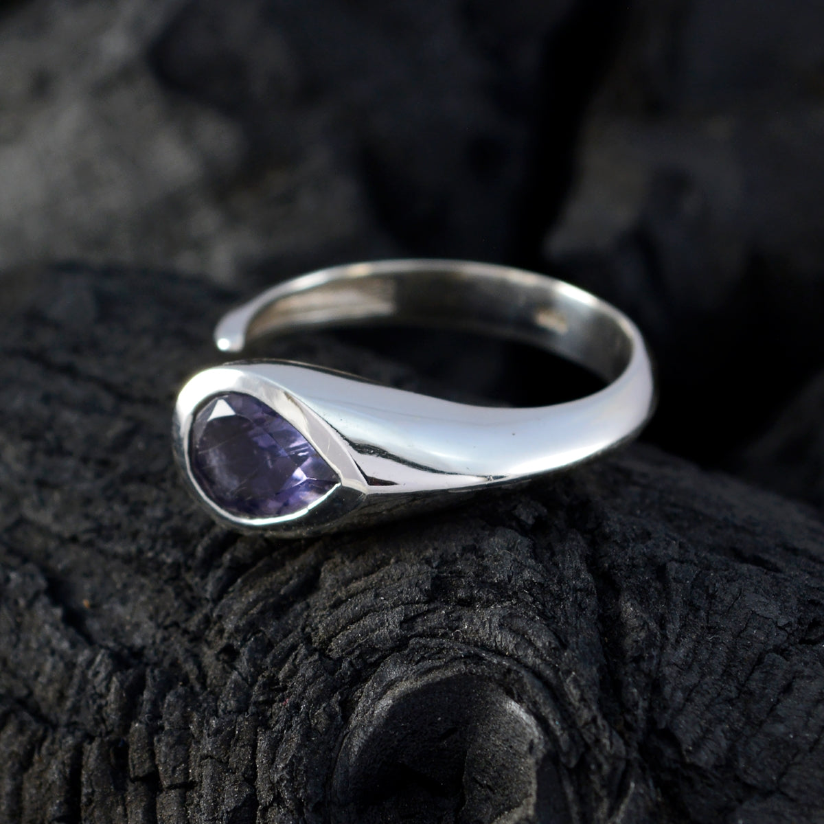 Iolite Solitaire Turkish 92.5 Silver Blue Gemstones Whisper thin Glamorous Ring Jewelry