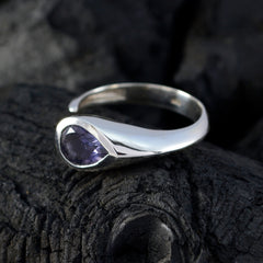 Iolite Solitaire Turkish 92.5 Silver Blue Gemstones Whisper thin Glamorous Ring Jewelry