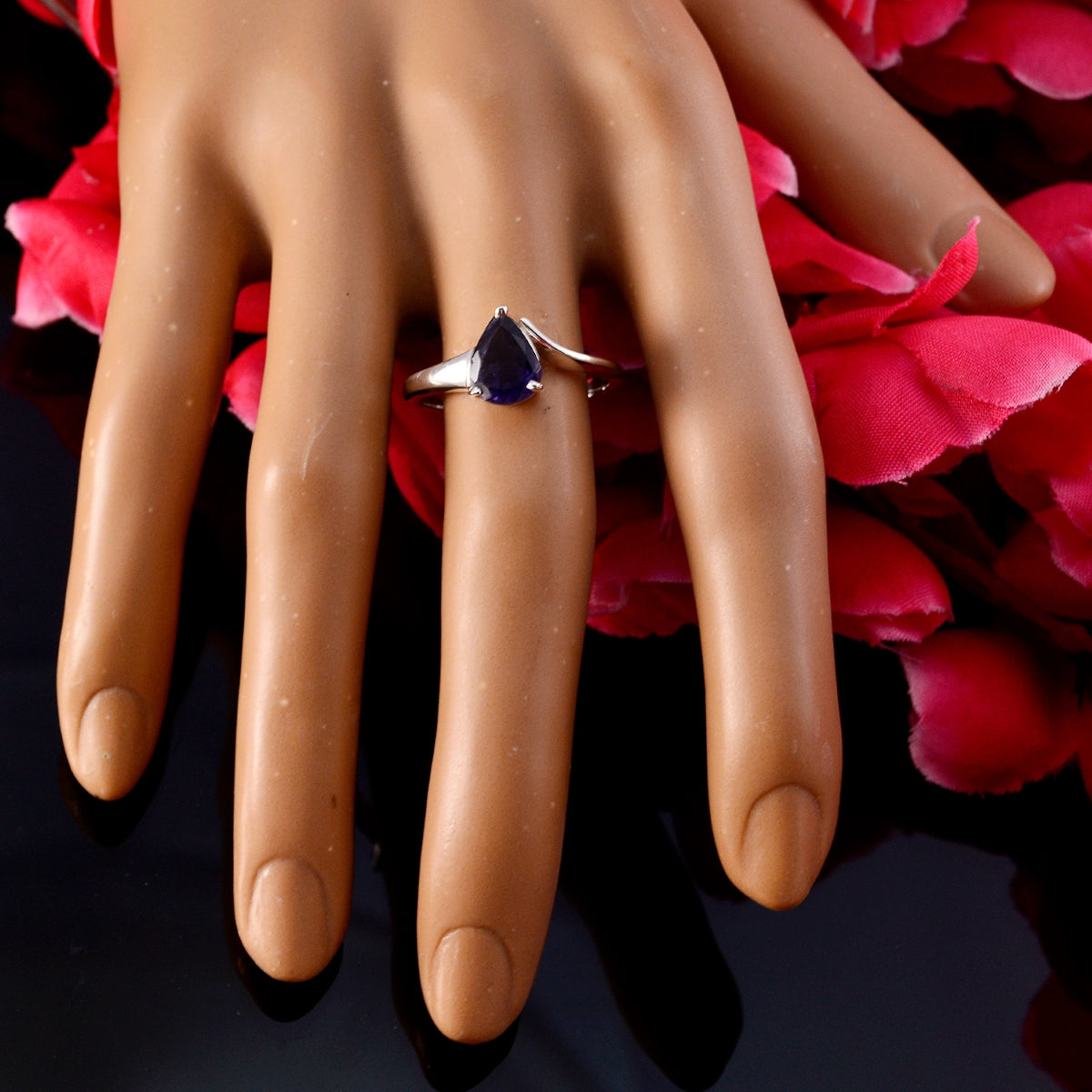 Iolite Solitaire American 925 Silver Blue Gems Whisper thin Love Ring Jewellery