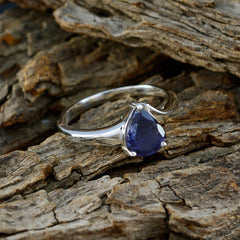 Iolite Solitaire American 925 Silver Blue Gems Whisper thin Love Ring Jewellery