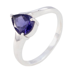 Iolite Solitaire American 925 Silver Blue Gems Whisper thin Love Ring Jewellery