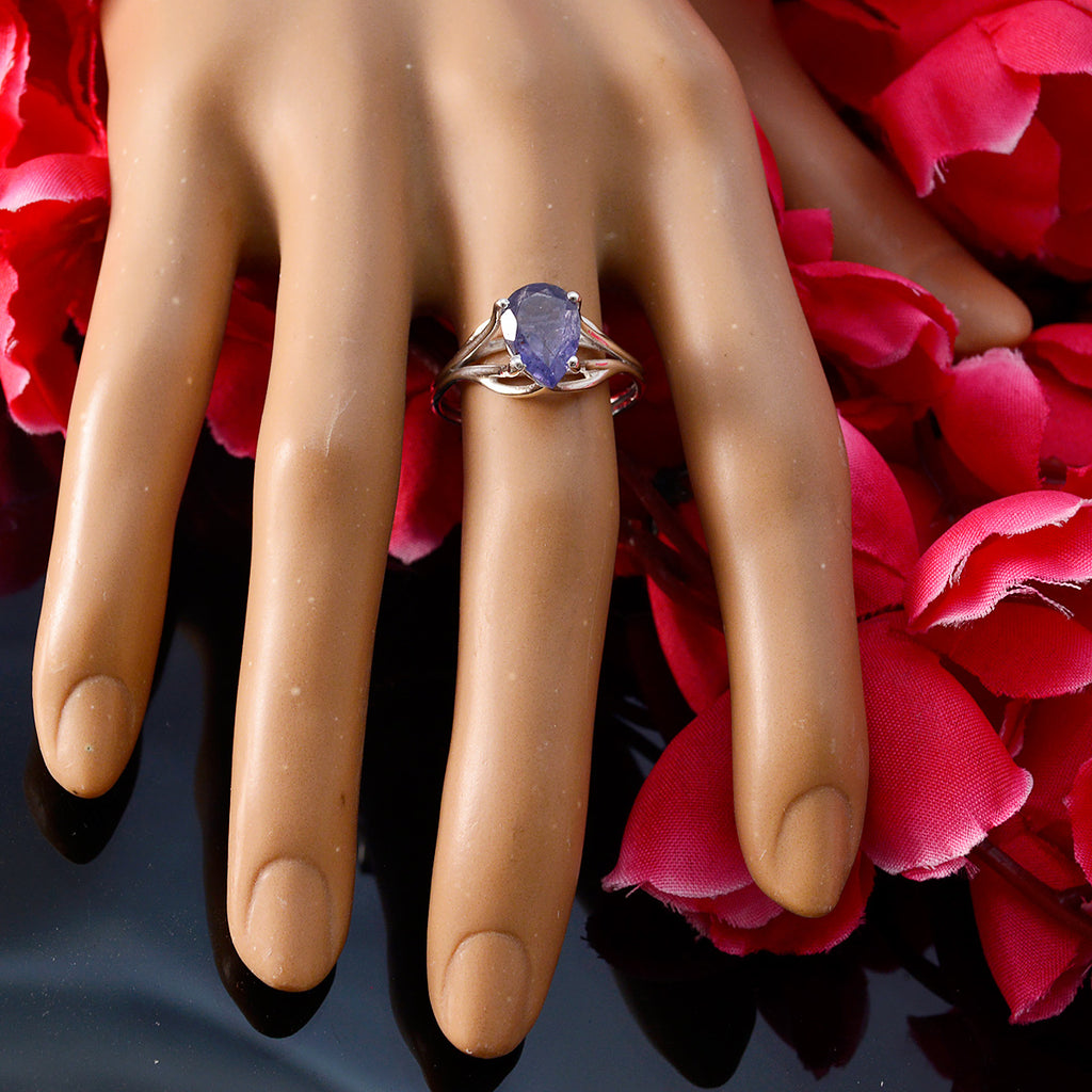Iolite Solitaire Japanese 925 Sterling Silver Blue Gemstones Dainty wedding Ring Jewelry