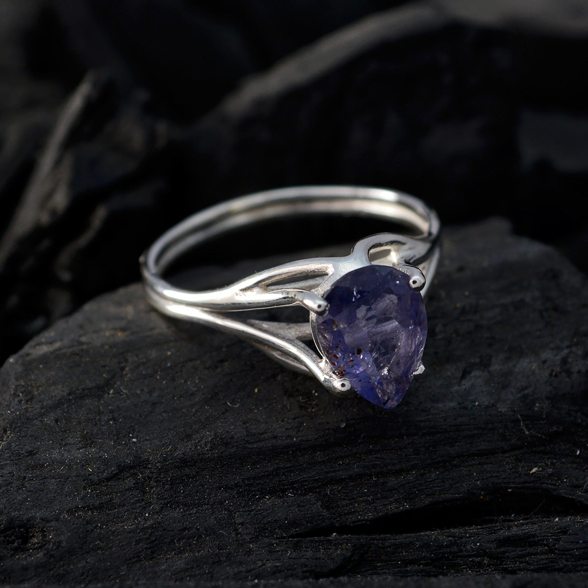 Iolite Solitaire Japanese 925 Sterling Silver Blue Gemstones Dainty wedding Ring Jewelry