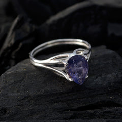 Iolite Solitaire Japanese 925 Sterling Silver Blue Gemstones Dainty wedding Ring Jewelry