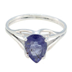 Iolite Solitaire Japanese 925 Sterling Silver Blue Gemstones Dainty wedding Ring Jewelry