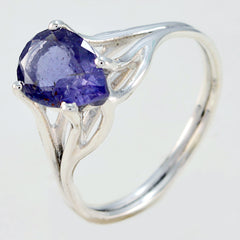 Iolite Solitaire Japanese 925 Sterling Silver Blue Gemstones Dainty wedding Ring Jewelry