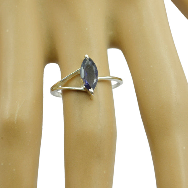 Iolite Solitaire Turkish 925 Sterling Silver Blue Gemstone Elegant  Modern Ring Jewelry