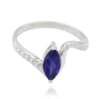 Iolite Solitaire Turkish 925 Silver Blue Gems Whisper thin Trendy Ring Jewelry