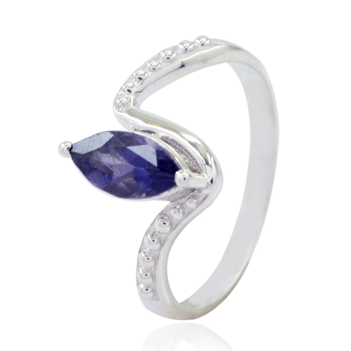 Iolite Solitaire Turkish 925 Silver Blue Gems Whisper thin Trendy Ring Jewelry
