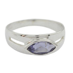 Iolite Solitaire Indian Sterling Silver Blue Gems Slim Trendy Ring Jewellery