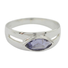 Iolite Solitaire Indian Sterling Silver Blue Gems Slim Trendy Ring Jewellery