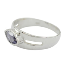 Iolite Solitaire Indian Sterling Silver Blue Gems Slim Trendy Ring Jewellery