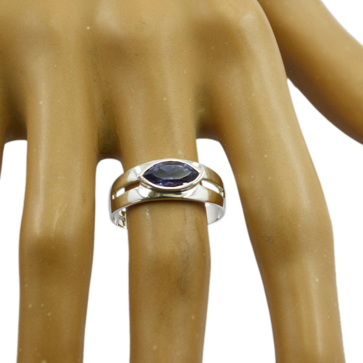 Iolite Solitaire Indian Sterling Silver Blue Gems Slim Trendy Ring Jewellery