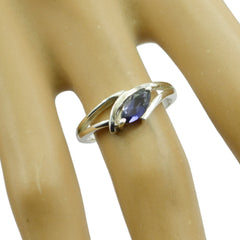 Iolite Solitaire American Silver Blue Gems Dainty Trendy Ring Jewelry