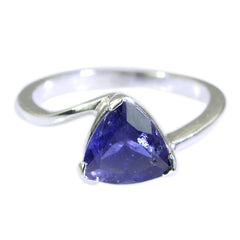 Iolite Solitaire Turkish 92.5 Silver Blue Gems Dainty Geometric Ring Jewelry