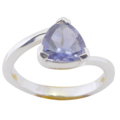 Iolite Solitaire Turkish 92.5 Silver Blue Gems Dainty Geometric Ring Jewelry