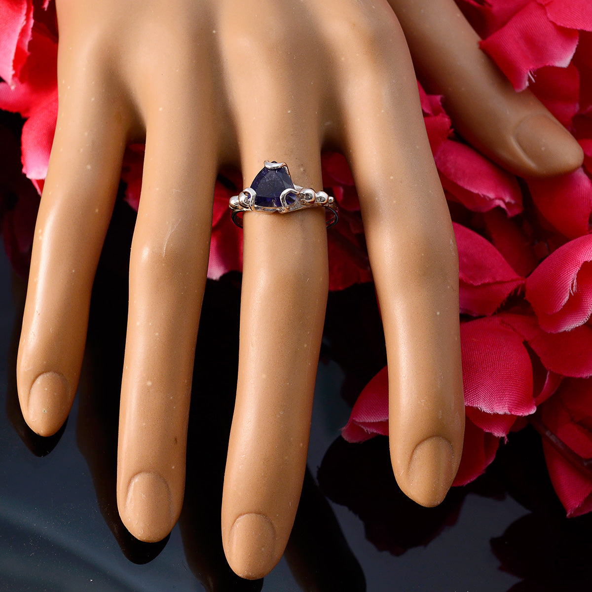 Iolite Solitaire Mexican 925 Silver Blue Gems Delicate Rope Wire Ring Jewellery