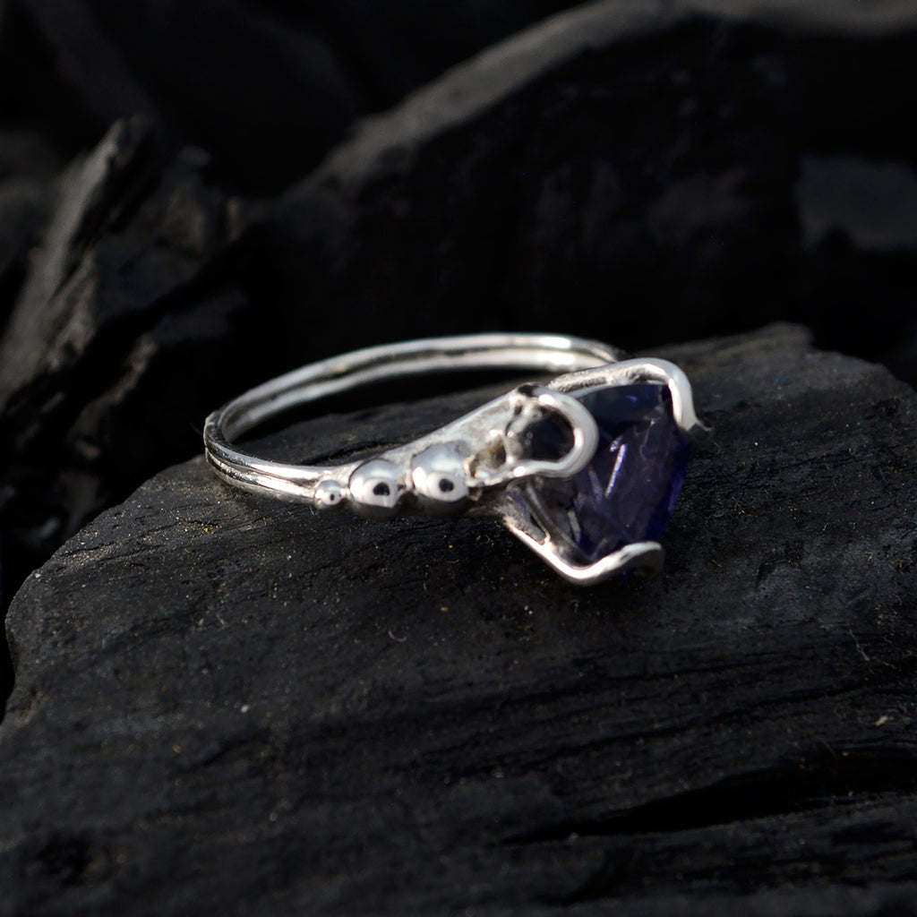 Iolite Solitaire Mexican 925 Silver Blue Gems Delicate Rope Wire Ring Jewellery