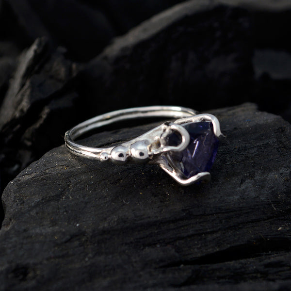 Iolite Solitaire Mexican 925 Silver Blue Gems Delicate Rope Wire Ring Jewellery