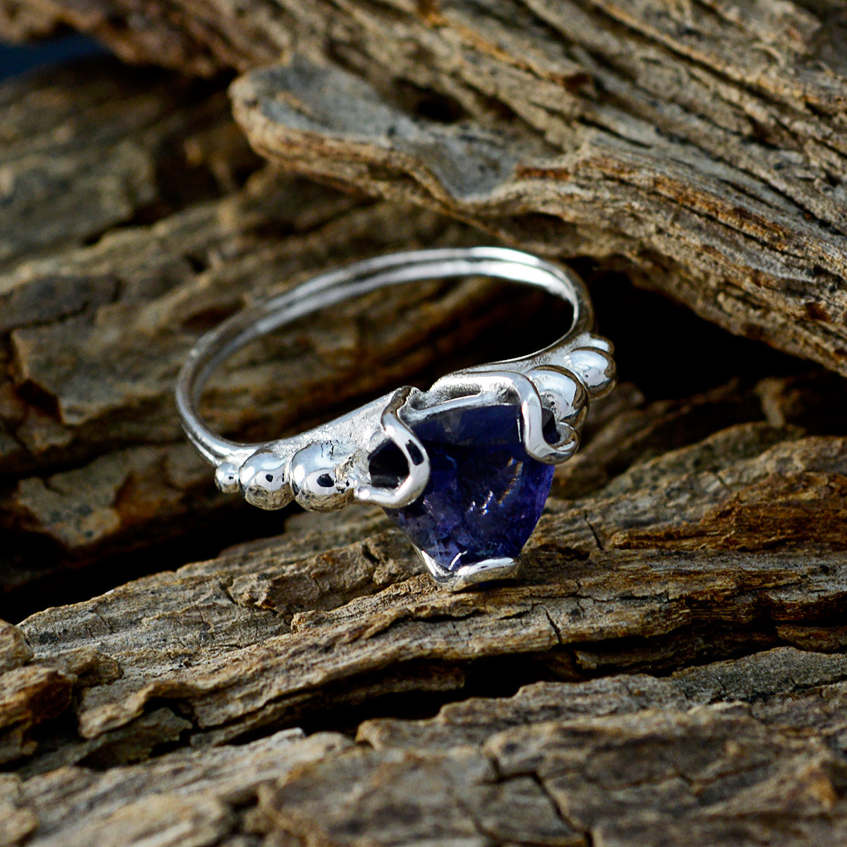 Iolite Solitaire Mexican 925 Silver Blue Gems Delicate Rope Wire Ring Jewellery